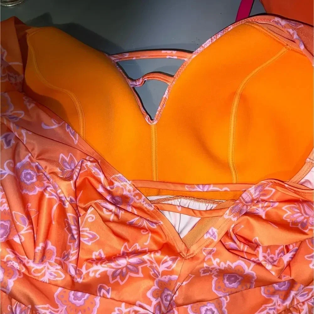 Swim by Cacique, 24, nectarine‎ floral No closure, pull-on sewn in cups tankini￼